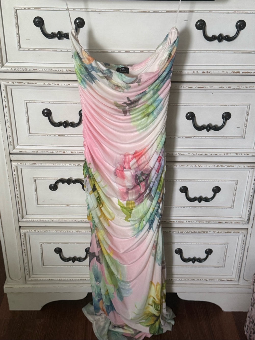 AFRM Floral Ruched Slip Dress - Pastel Pink